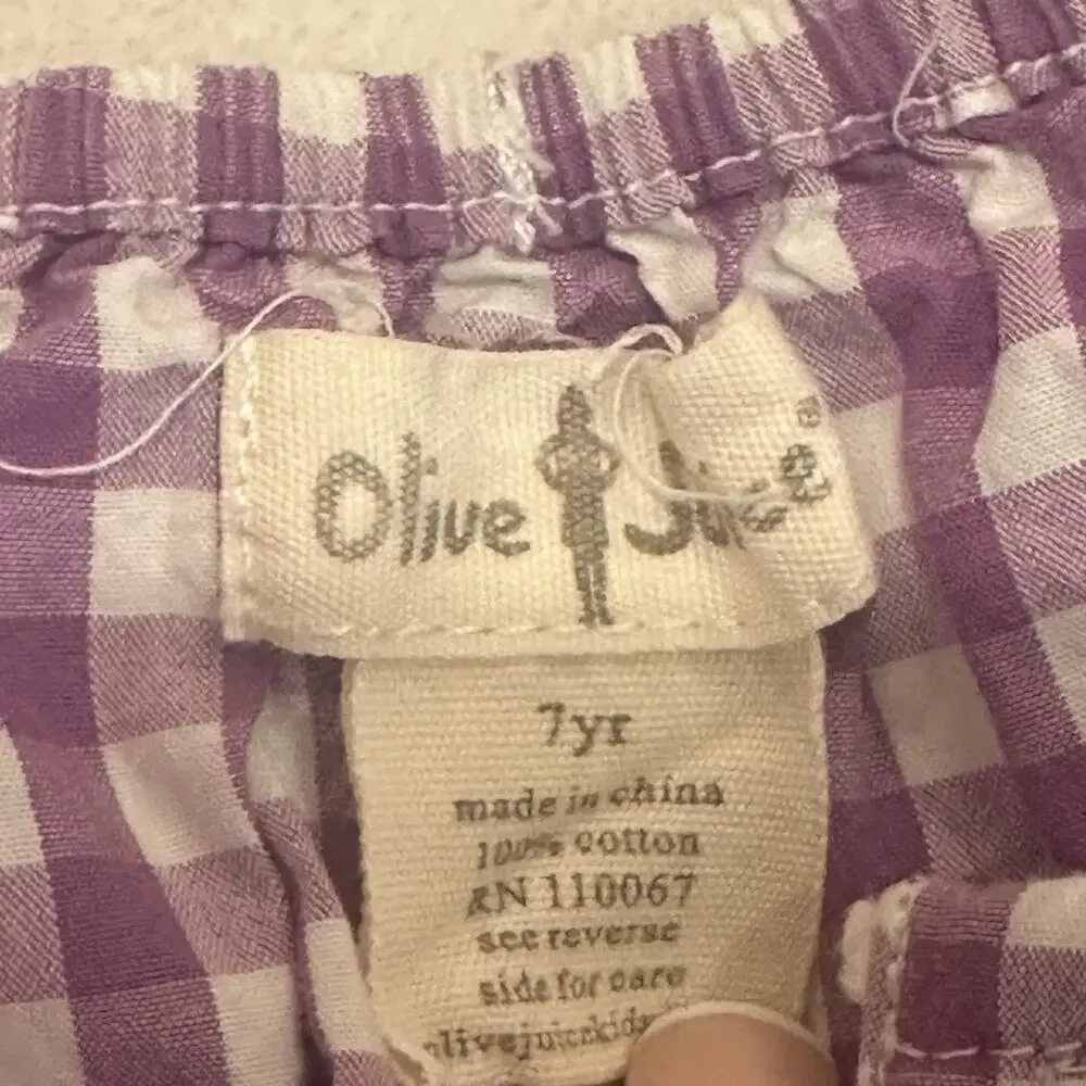 Olive Juice Gingham Plaid Top sz 7 purple gingham short sleeve Flutter Sleeve